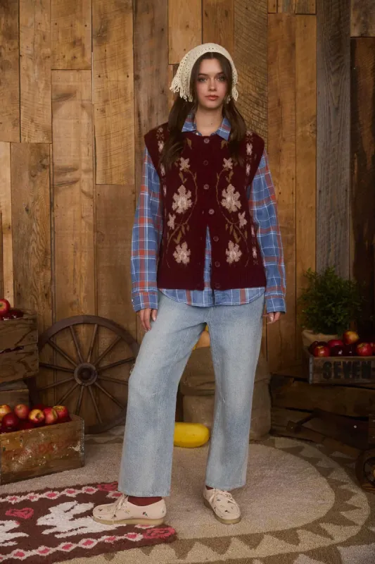 Floral Embroider Sweater Vest sold by Below the Belt