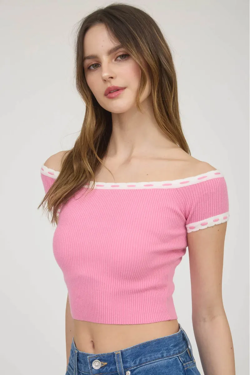 Off-Shoulder Knit Crop Top sold by Below the Belt product image thumbnail 3