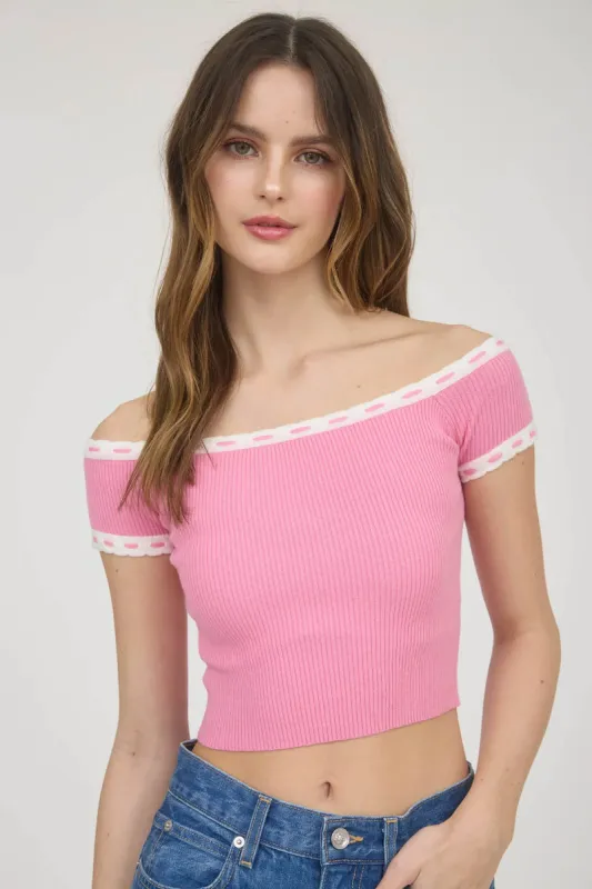 Off-Shoulder Knit Crop Top made by Blu Pepper
