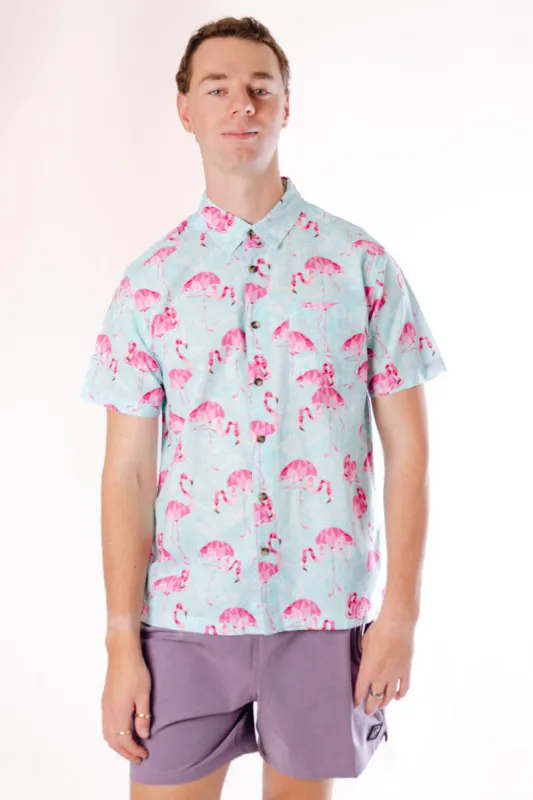 Pink & Feathered Short Sleeve Shirt sold by Below the Belt