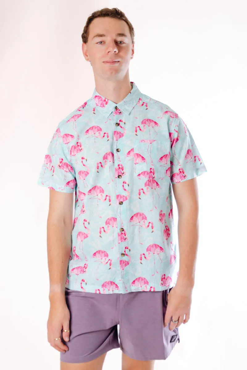 Pink & Feathered Short Sleeve Shirt sold by Below the Belt