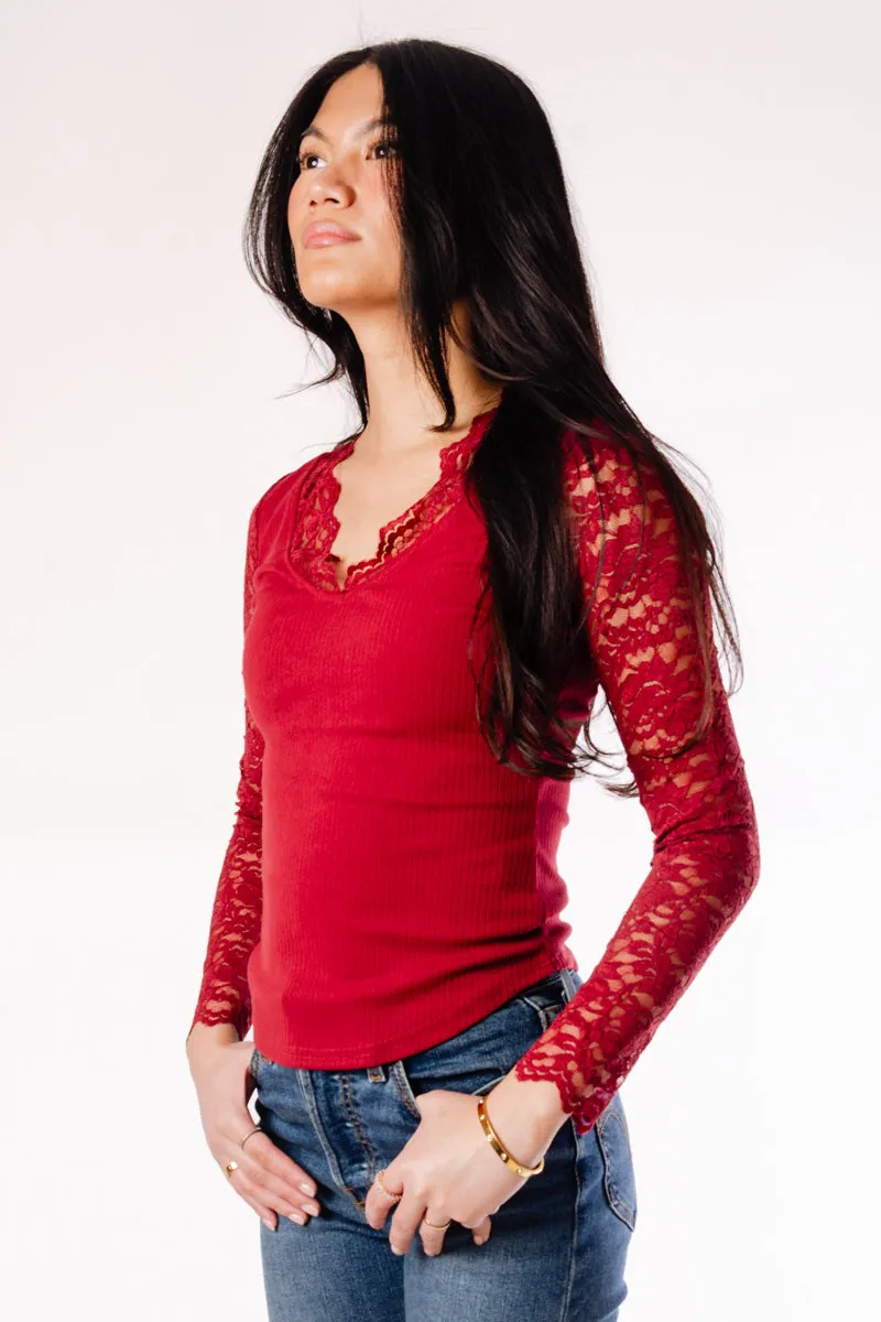 Lace Trim V-Neck Top sold by Below the Belt product image thumbnail 2