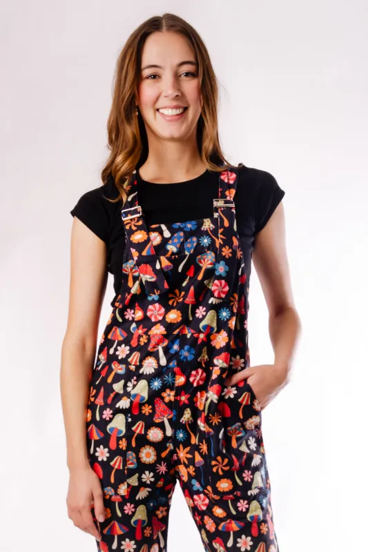 Multi Mushroom Corduroy Overalls sold by Below the Belt