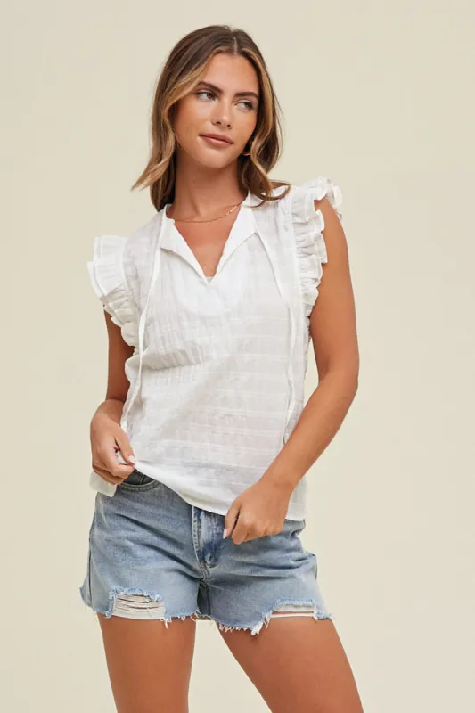 Textured Ruffle Sleeve Top sold by Below the Belt