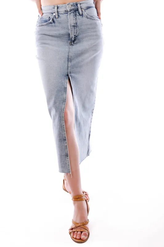 Denim Midi Skirt sold by Below the Belt