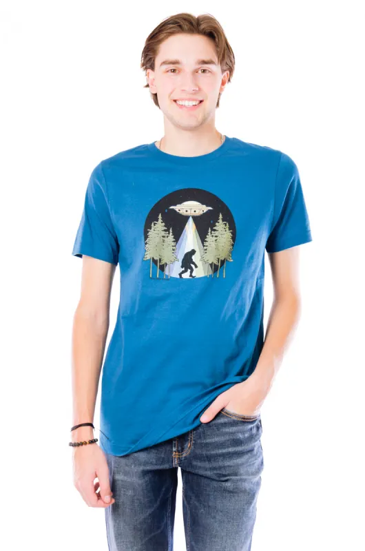 Colourful Sasquatch Abduction Tee sold by Below the Belt