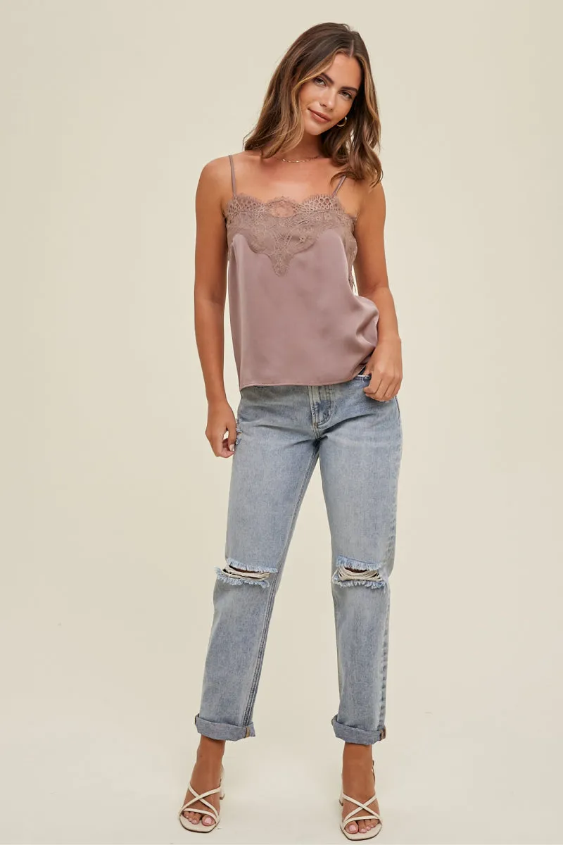 Satin Lace Tank sold by Below the Belt