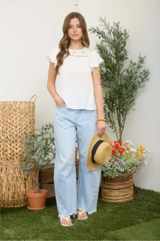 Daisy Garden Embroidered Top made by Blu Pepper