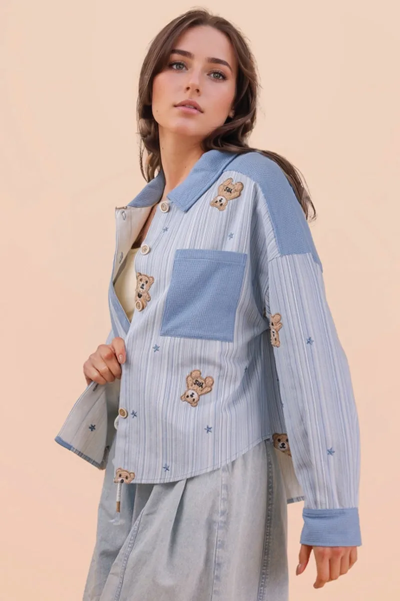 Teddy Bear Patch Shacket sold by Below the Belt