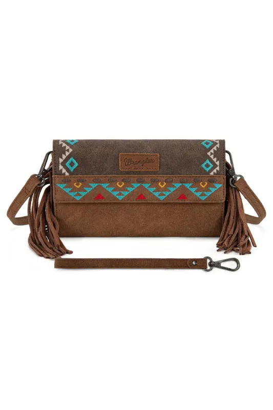 Aztec Embroidered Fringe Wallet Crossbody made by Wrangler
