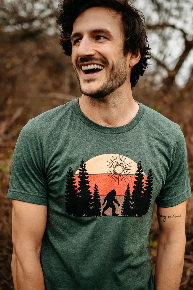 Sunset Sasquatch Stroll Tee sold by Below the Belt