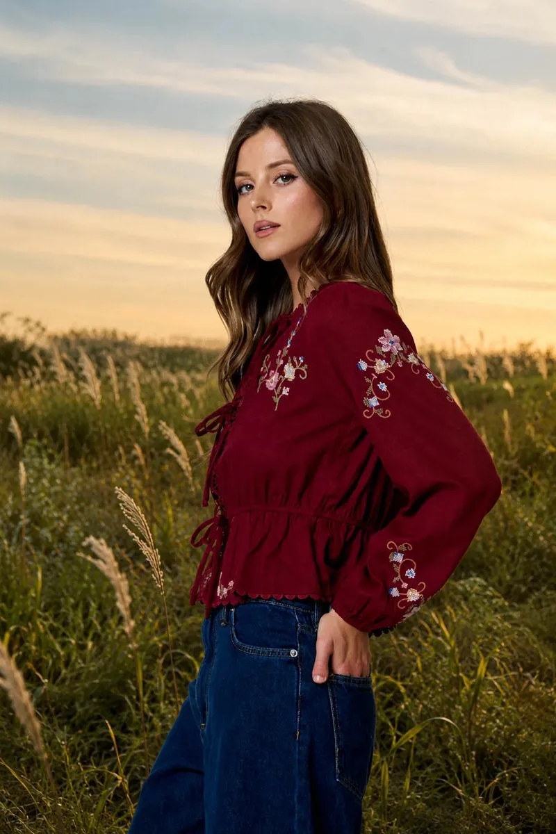 Floral Embroidery Long Sleeve Blouse sold by Below the Belt product image thumbnail 4