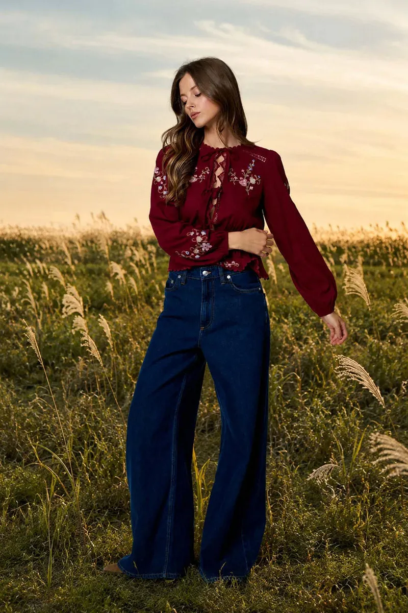 Floral Embroidery Long Sleeve Blouse sold by Below the Belt