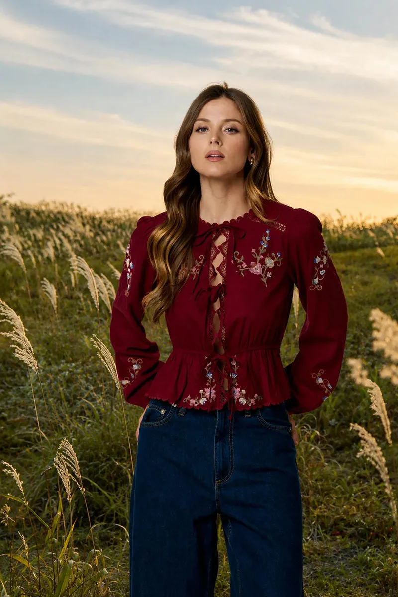 Floral Embroidery Long Sleeve Blouse sold by Below the Belt product image thumbnail 2