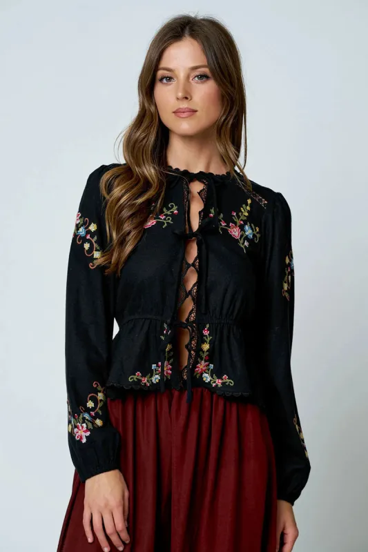 Floral EmbroideryLong Sleeve Blouse made by Blu Pepper