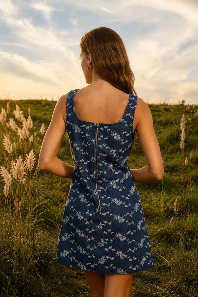 Floral Embroidered Denim Mini Dress sold by Below the Belt product image thumbnail 2