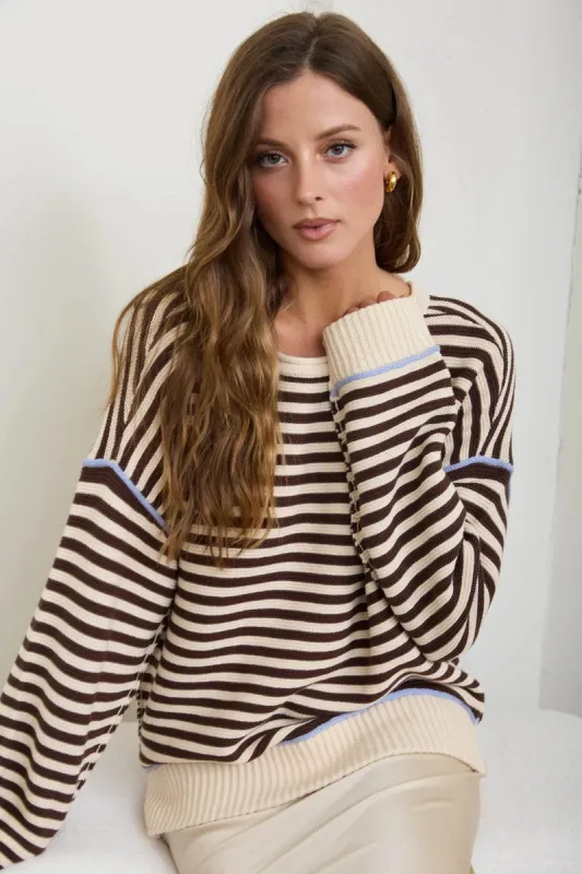 Contrast Stripe Knit Sweater made by Blu Pepper