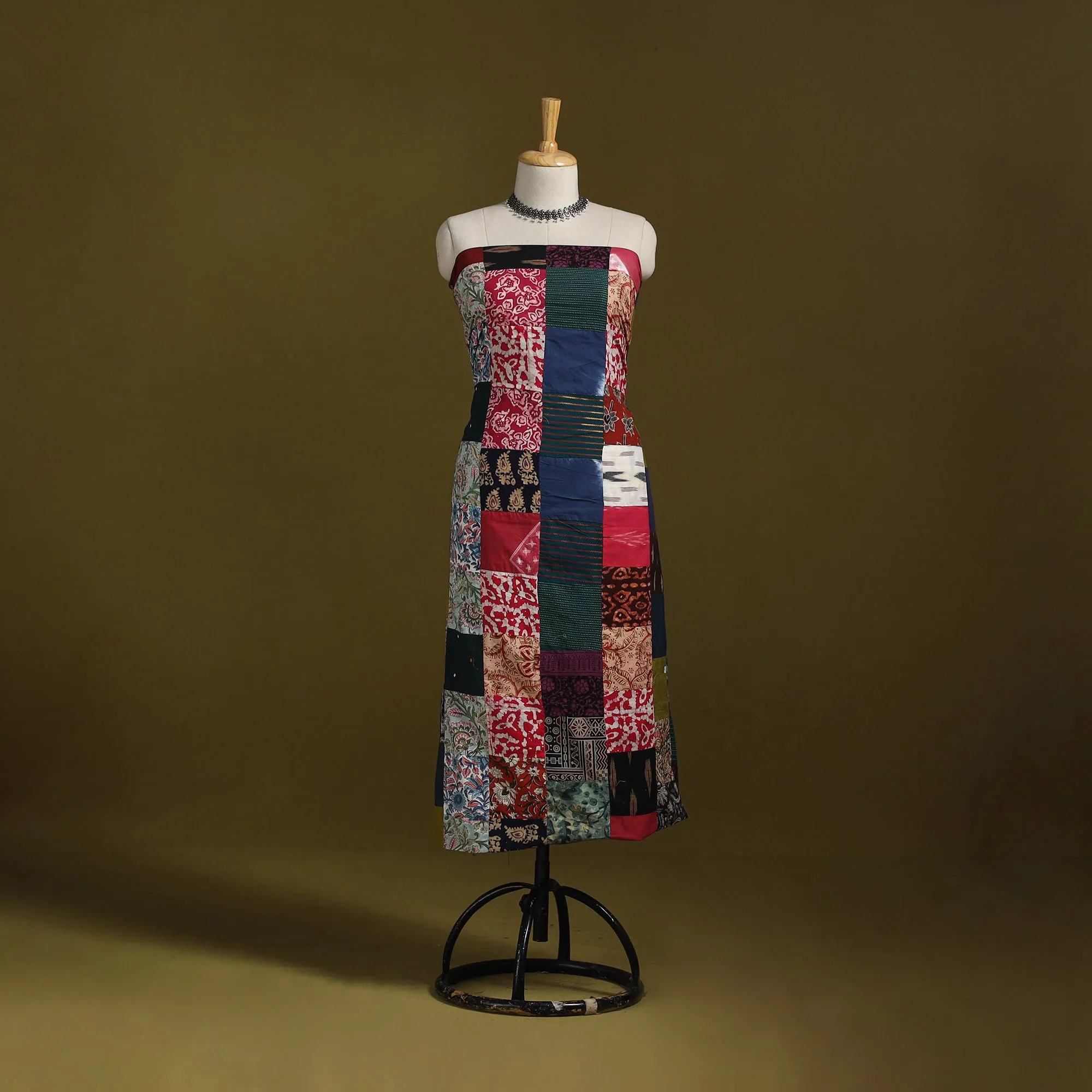 Multicolor - Hand-Stitched Mosaic Cotton Unstitched Kurta Material (2.5M) 47 sold by Itokri