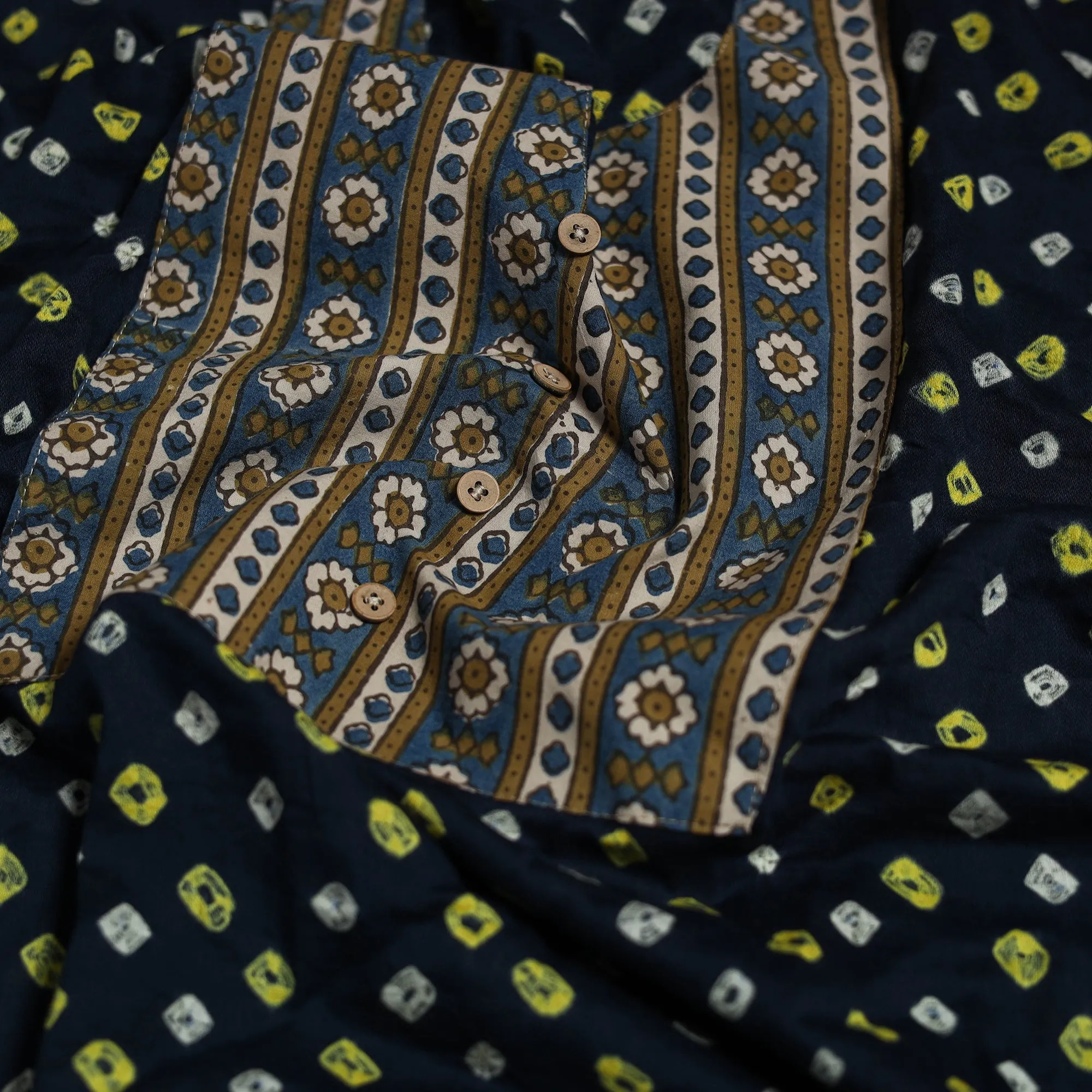 Blue - Bandhani Patchwork Cotton Unstitched Kurta Material (3m) 34 sold by Itokri product image thumbnail 4