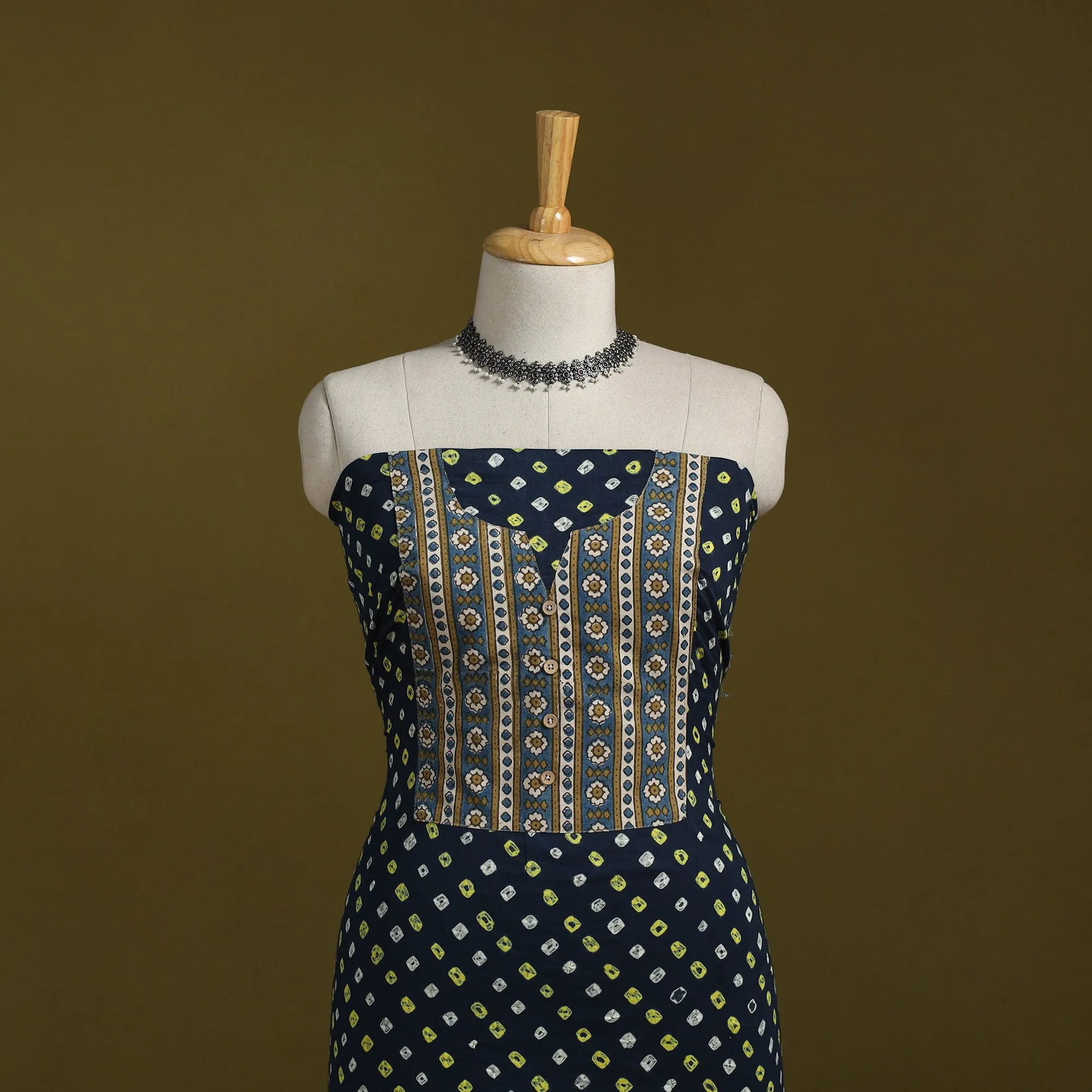 Blue - Bandhani Patchwork Cotton Unstitched Kurta Material (3m) 34 sold by Itokri product image thumbnail 2