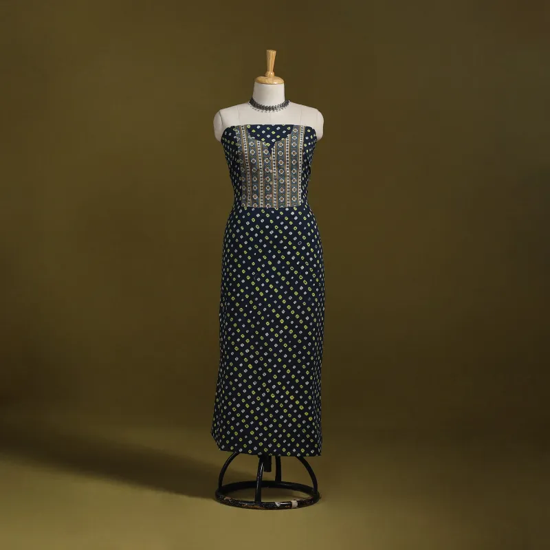 Blue - Bandhani Patchwork Cotton Unstitched Kurta Material (3m) 34 sold by Itokri