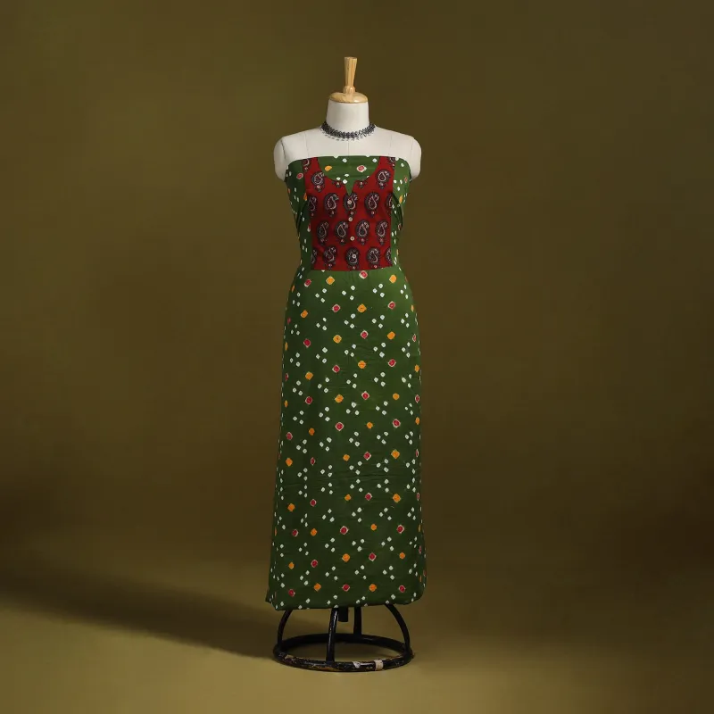 Green - Bandhani Patchwork Cotton Unstitched Kurta Material (3m) 33 sold by Itokri