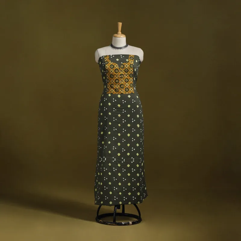 Grey - Bandhani Patchwork Cotton Unstitched Kurta Material (3m) 30 sold by Itokri