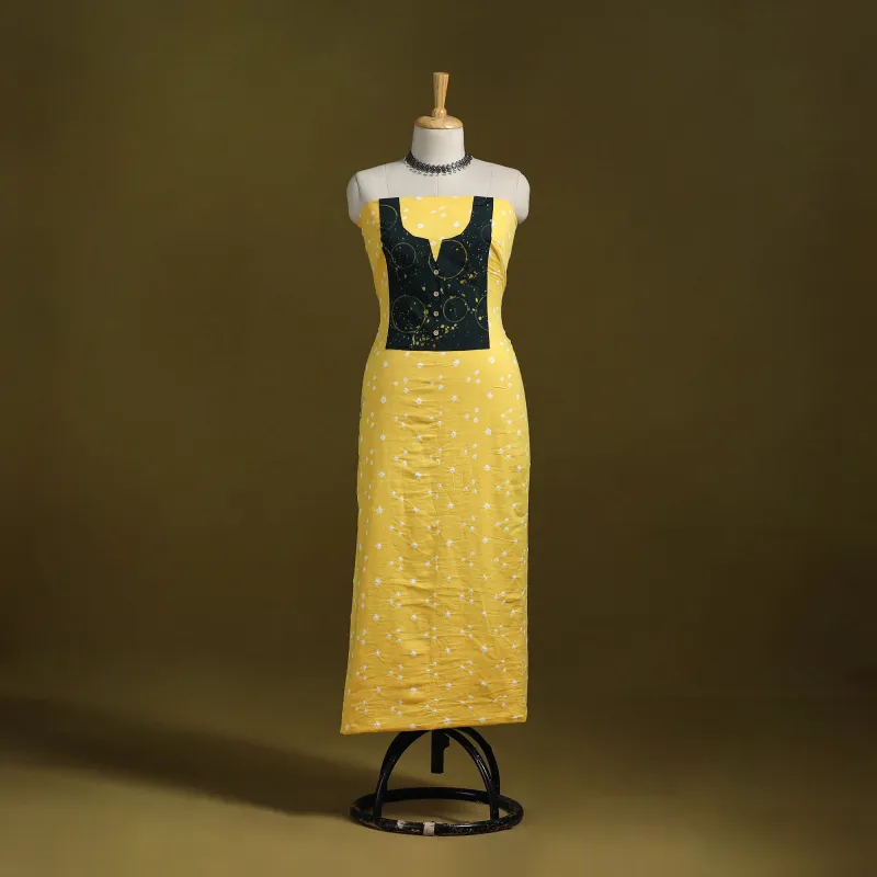 Yellow - Bandhani Patchwork Cotton Unstitched Kurta Material (3m) 26 sold by Itokri