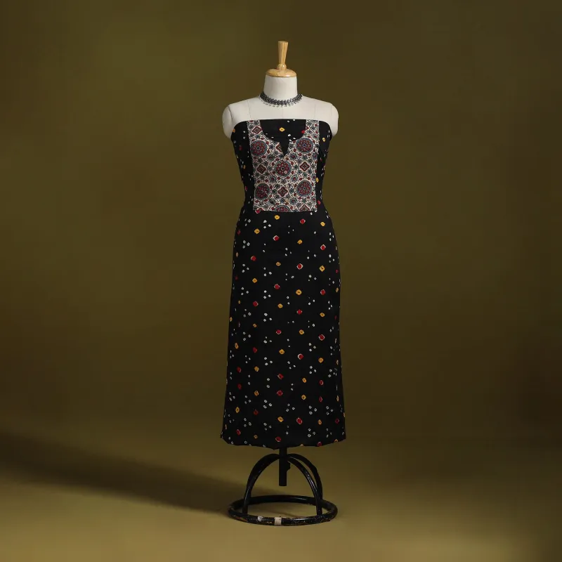 Black - Bandhani Patchwork Cotton Unstitched Kurta Material (3m) 20 sold by Itokri