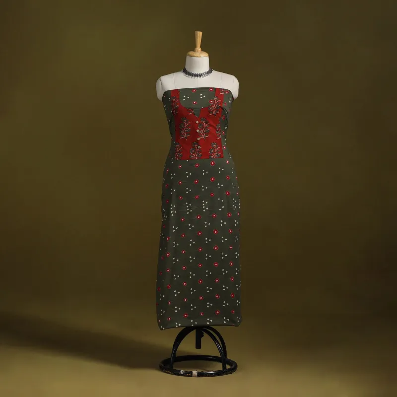 Grey - Bandhani Patchwork Cotton Unstitched Kurta Material (3m) 16 sold by Itokri