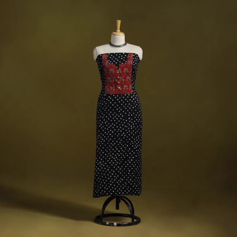 Black - Bandhani Patchwork Cotton Unstitched Kurta Material (3m) 14 sold by Itokri