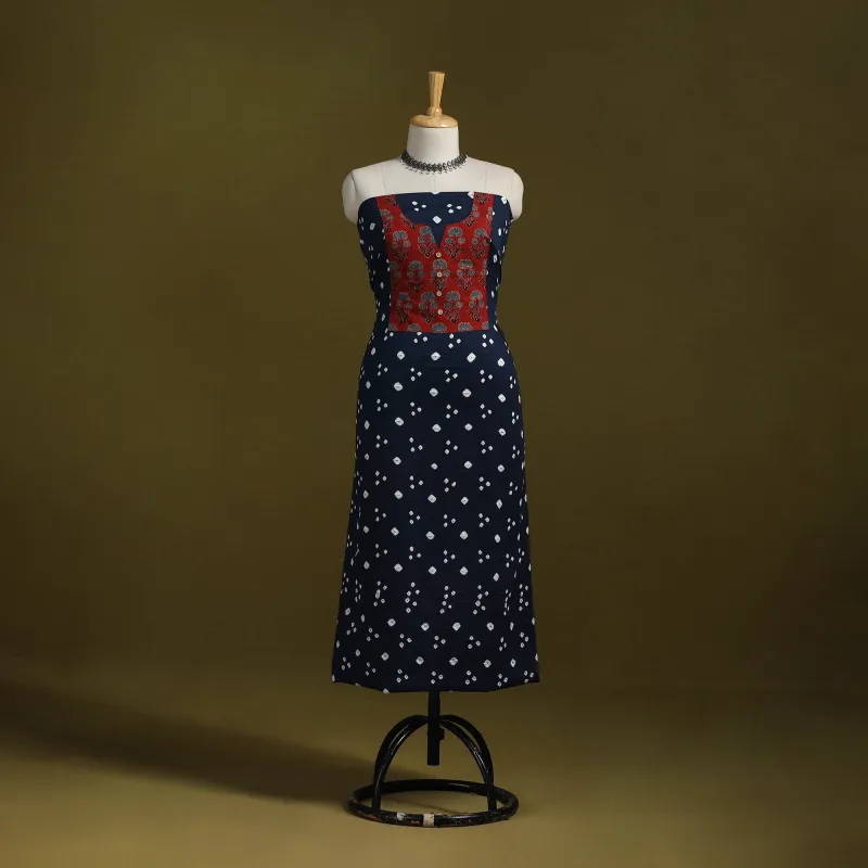 Blue - Bandhani Patchwork Cotton Unstitched Kurta Material (3m) 10 sold by Itokri