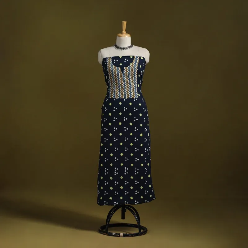 Blue - Bandhani Patchwork Cotton Unstitched Kurta Material (3m) 09 sold by Itokri