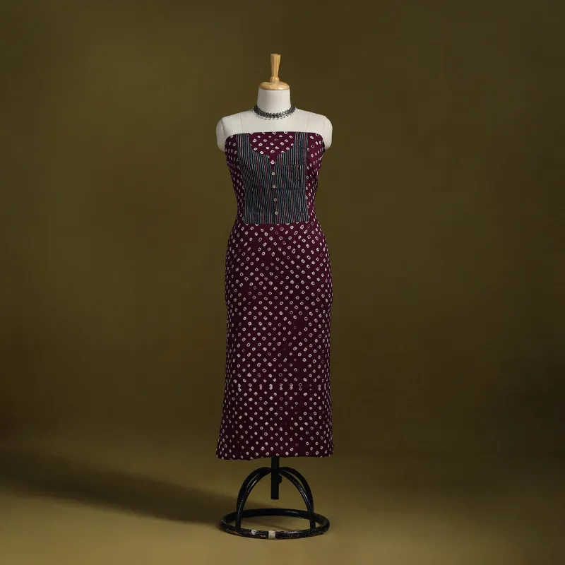 Purple - Bandhani Patchwork Cotton Unstitched Kurta Material (3m) 07 sold by Itokri