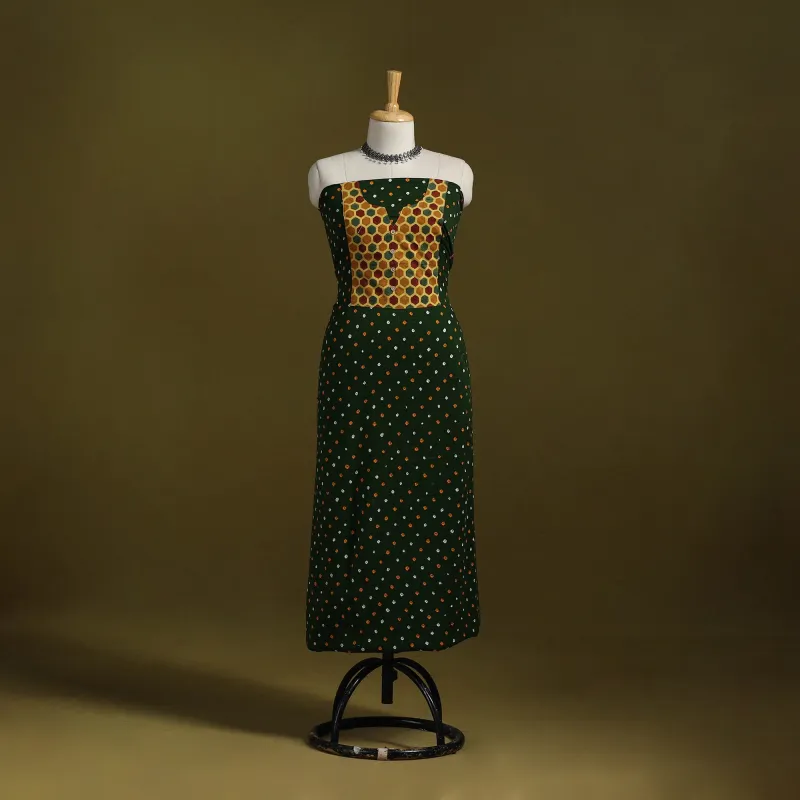 Green - Bandhani Patchwork Cotton Unstitched Kurta Material (3m) 04 sold by Itokri