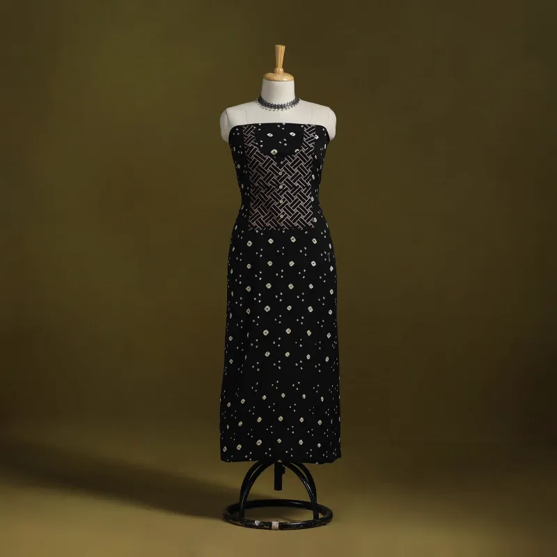 Black - Bandhani Patchwork Cotton Unstitched Kurta Material (3m) 03 sold by Itokri