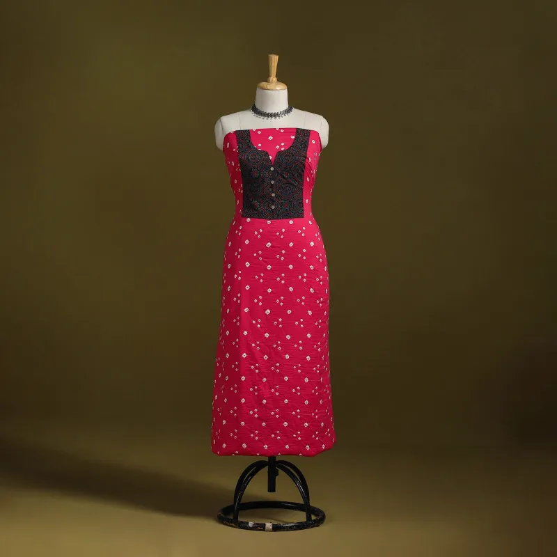 Pink - Bandhani Patchwork Cotton Unstitched Kurta Material (3m) 01 sold by Itokri