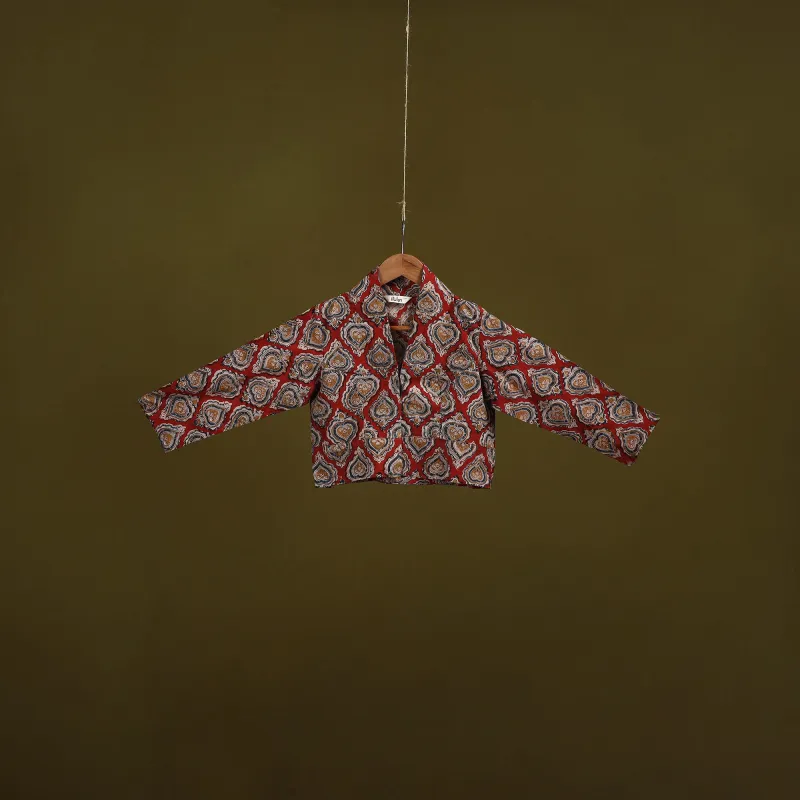 Red - Pedana Block Print Cotton Natural Dyed Kalamkari Readymade Blouse 10 sold by Itokri