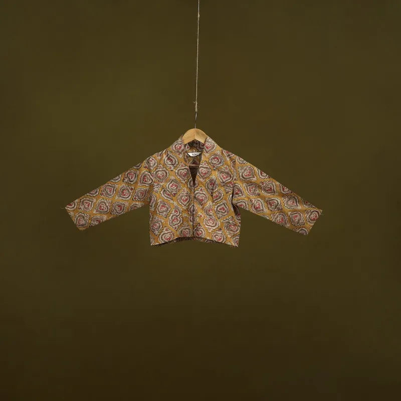 Brown - Pedana Block Print Cotton Natural Dyed Kalamkari Readymade Blouse 09 sold by Itokri