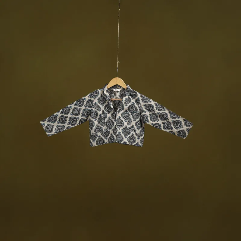 White - Pedana Block Print Cotton Natural Dyed Kalamkari Readymade Blouse 07 sold by Itokri