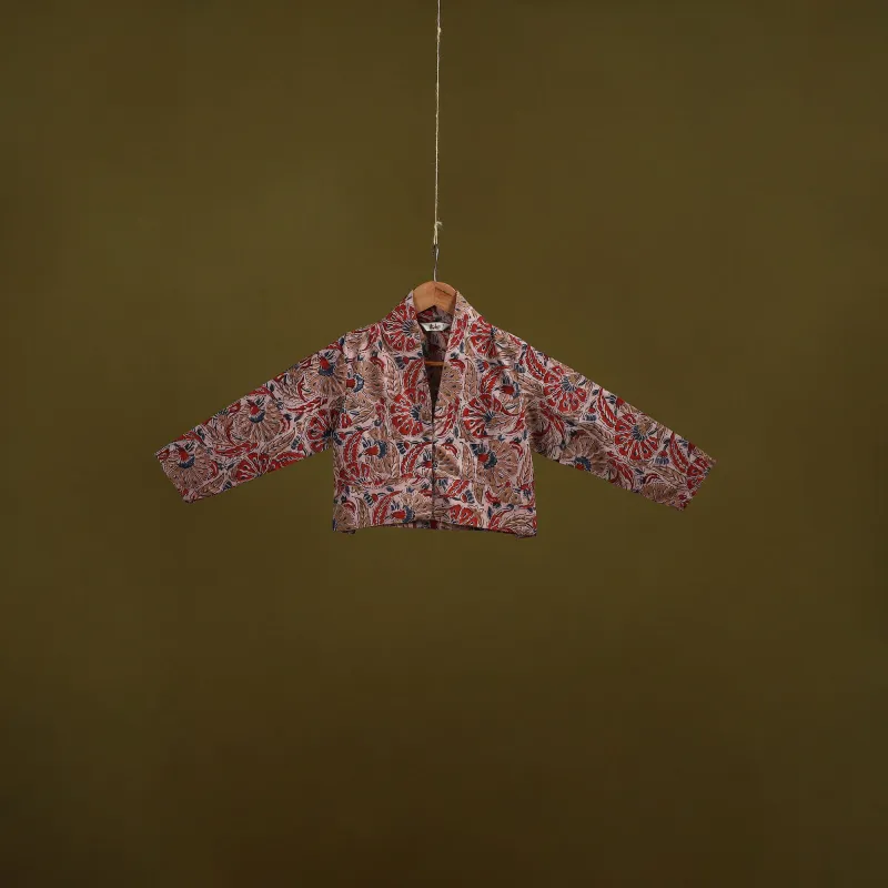 Red - Pedana Block Print Cotton Natural Dyed Kalamkari Readymade Blouse 06 sold by Itokri