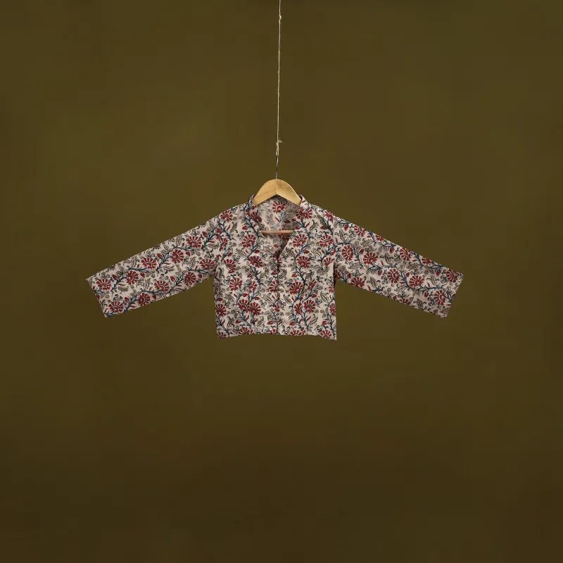 Beige - Pedana Block Print Cotton Natural Dyed Kalamkari Readymade Blouse 03 sold by Itokri