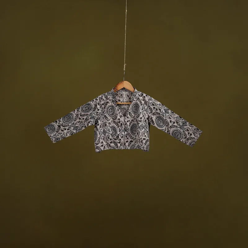 Beige - Pedana Block Print Cotton Natural Dyed Kalamkari Readymade Blouse 01 sold by Itokri