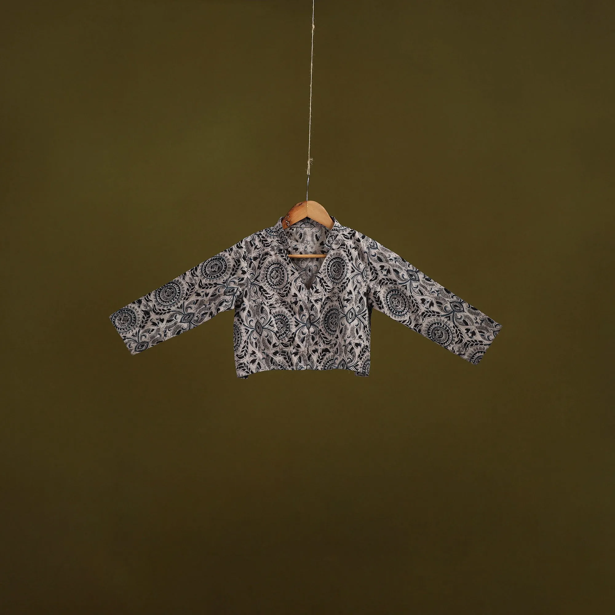 Beige - Pedana Block Print Cotton Natural Dyed Kalamkari Readymade Blouse 01 sold by Itokri