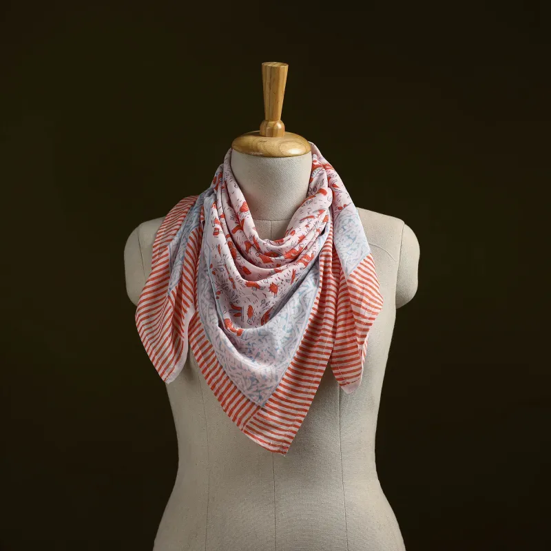 Pink - Sanganeri Block Print Cotton Scarf 35 sold by Itokri