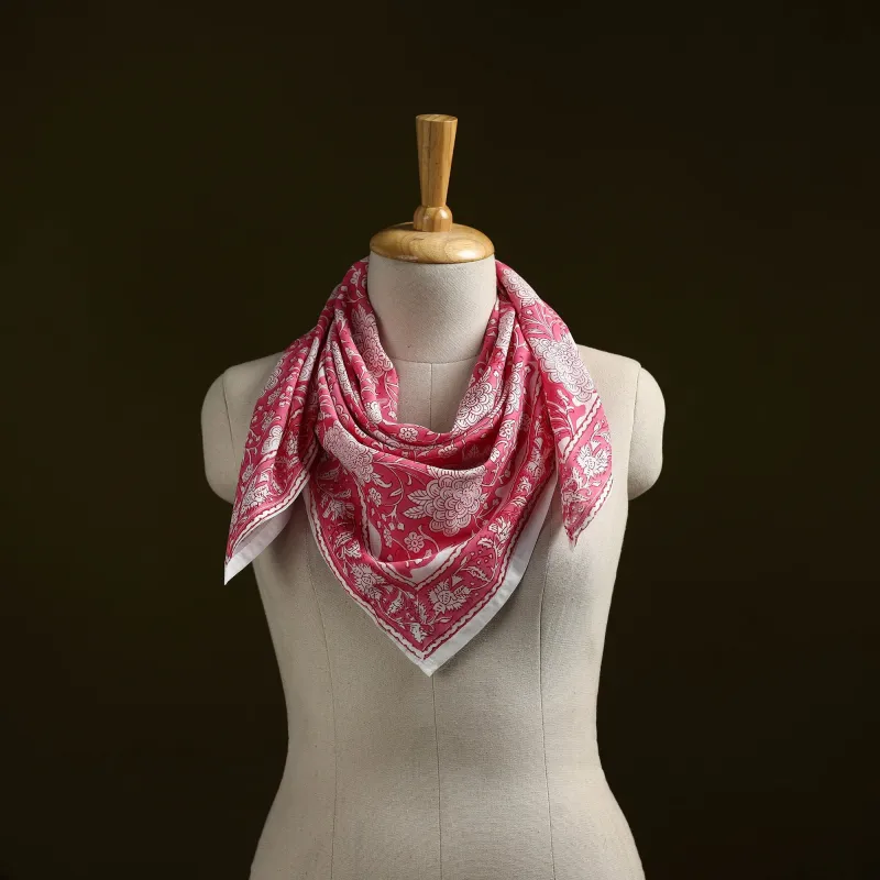Pink - Sanganeri Block Print Cotton Scarf 34 sold by Itokri