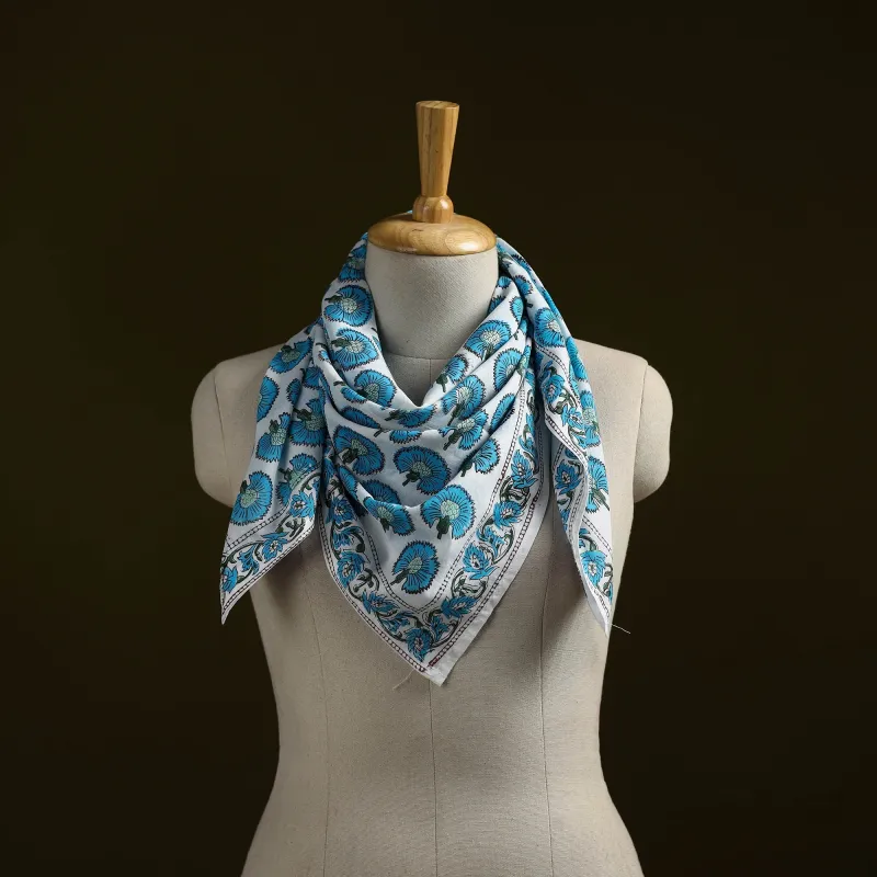 Blue - Sanganeri Block Print Cotton Scarf 32 sold by Itokri