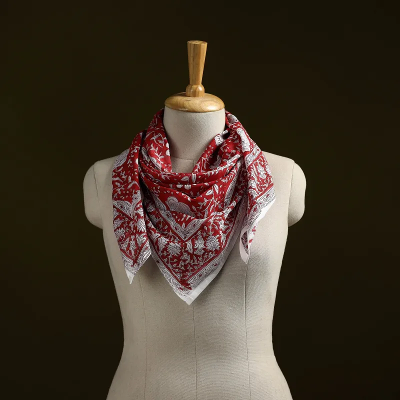 Red - Sanganeri Block Print Cotton Scarf 23 sold by Itokri