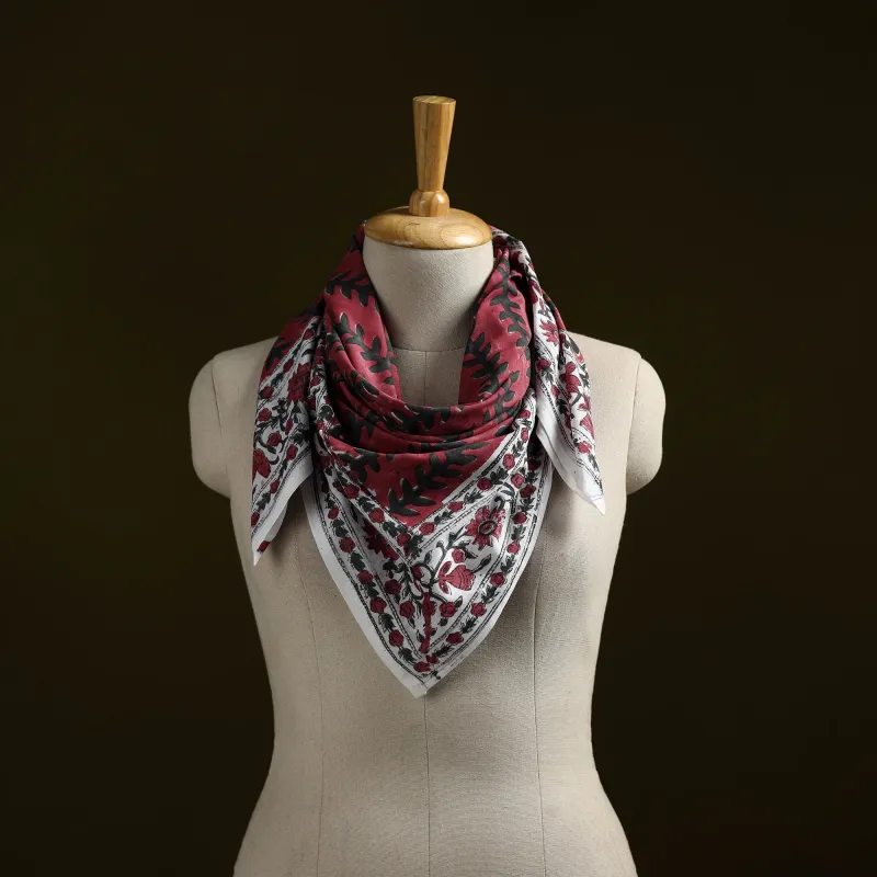 Red - Sanganeri Block Print Cotton Scarf 21 sold by Itokri