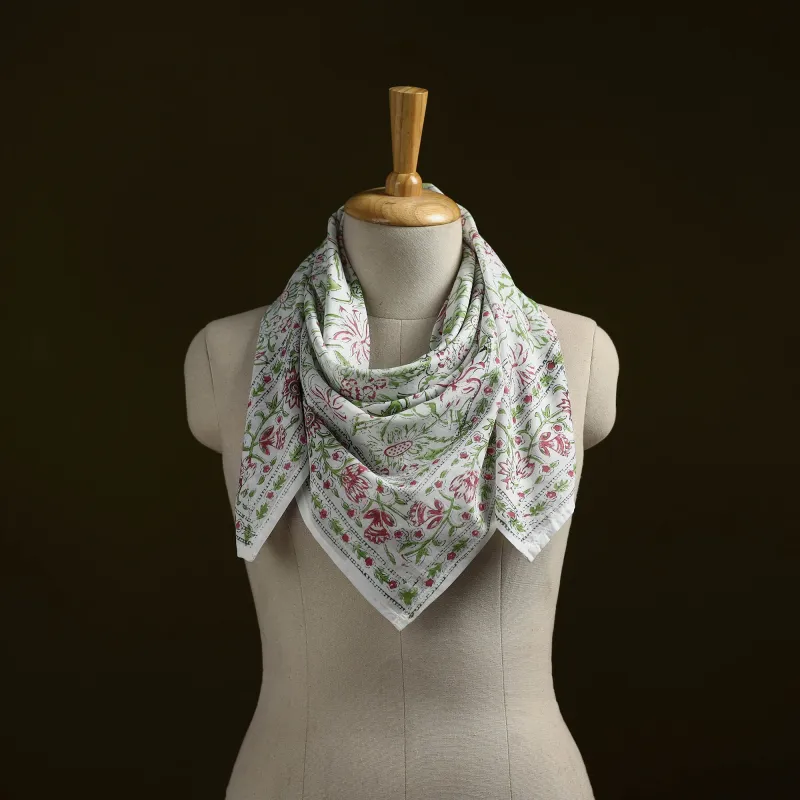 Green - Sanganeri Block Print Cotton Scarf 18 sold by Itokri